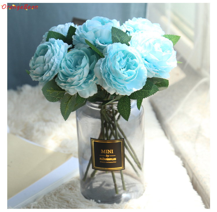 ช่อดอกกุหลาบประดิษฐ์ ดอกโบตั๋นปลอม ผ้าไหม สําหรับตกแต่งบ้าน งานแต่งงาน - รูปที่ 5