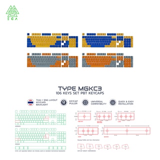 [สินค้าประกันศูนย์ 15 วัน] EGA คีย์แคป Keycaps TYPE MGKC3 PBT Profile OEM ใส่ได้กับ Mechanical Keyboard ทุกรุ่น ไฟทะลุทุกตัวอักษร!! มีให้เลือกหลายสี แป้นไทย/อังกฤษ 106 Key