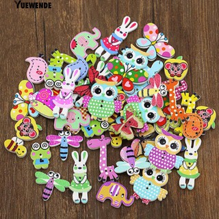 ‴ 50 ชิ้น MixedWooden สัตว์การ์ตูนน่ารัก 2 Holes เย็บ Scrapbooking DIY ปุ่ม