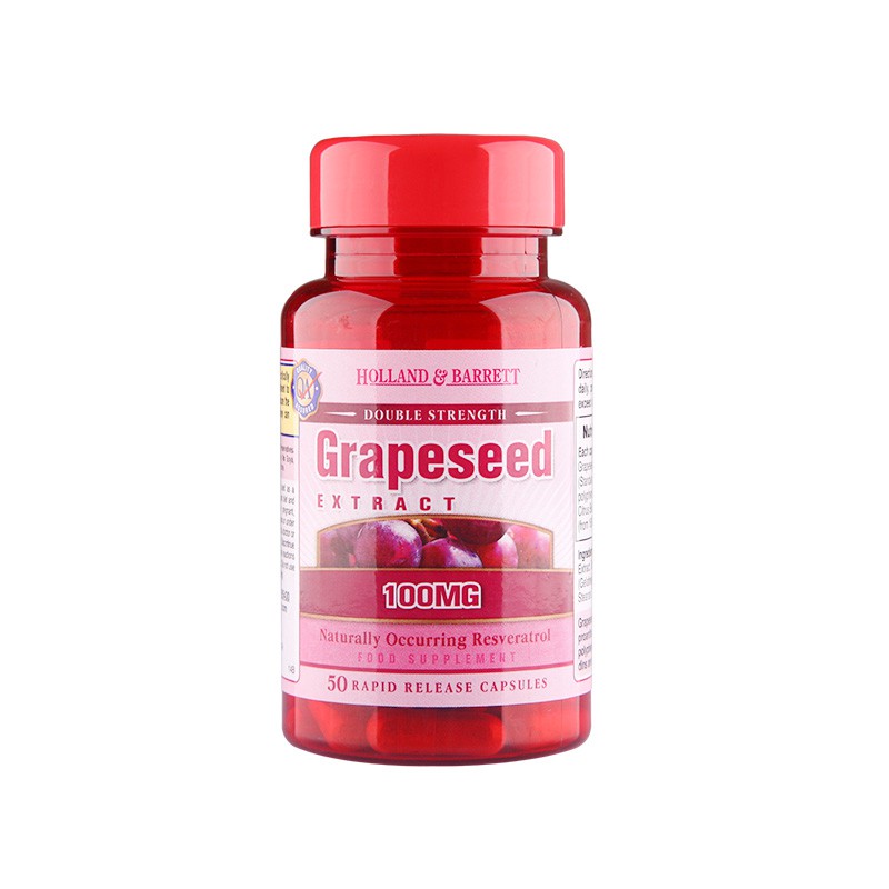Holland Barrett, UK, HB Grape Seed Extract Capsules 100 มก. 50 แคปซูล