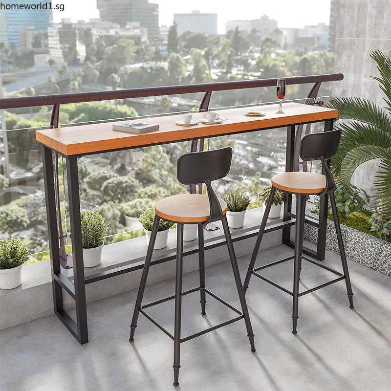 Solid wood bar table dining table living room balcony long table bar long table and chair simple modern industrial style | Shopee Thailand