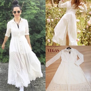 Maxi Dress ผ้าลูกไม้cotton ฉลุลาย