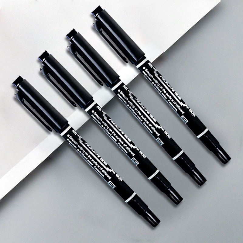 0.6 มม./1.2 มม.Double Head Black Ink Marker School Office Quick-Drying Hook Line ปากกา