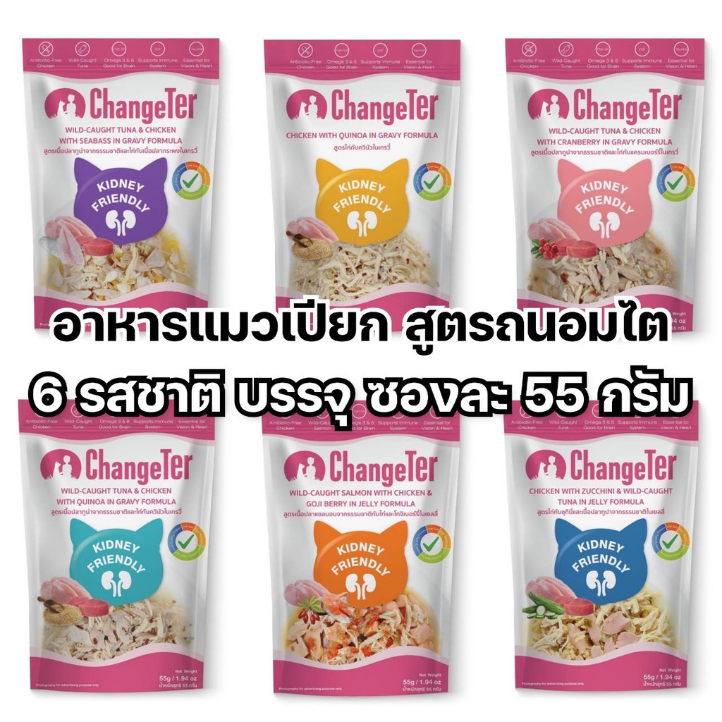 ChangeTer อาหารแมวแบบเปียก ไม่ทำร้ายไต อร่อย เพื่อสุขภาพ เกลือต่ำ ความฉ่ำน้ำสูง ควบคุมฟอสฟอรัส อาหาร