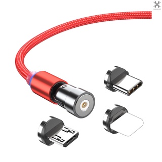 【toolhelper】สายชาร์จแม่เหล็กไนล่อนถัก 3-in-1 พร้อมไฟ LED เข้าได้กับอุปกรณ์ iOS Micro USB Type-C สีแดง 3.3 ฟุต