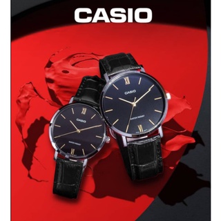 นาฬิกาคู่รัก Casio รุ่น MTP-VT01L-1B , LTP-VT01L-1B สายหนังสีดำ หน้าปัดดำ สไตล์เรียบหรู -สินค้าข่องแท้100% ประกัน1ปีเต็ม