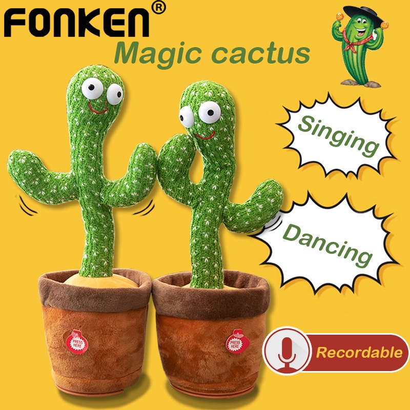 ┋✁◕(Clearance)FONKEN TIK TOK Lovely Talking Toy Dancing Cactus Doll Speak Talk Sound Record Repeat T