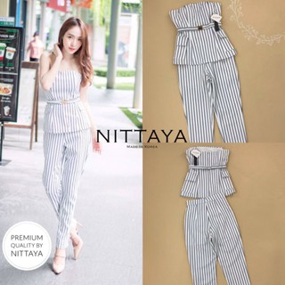 ป้าย NITTAYA:เสื้อเกาะอก + กางเกงขายาว + เข็มขัด