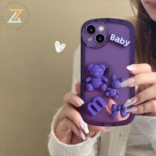 Zymllo เคส VIVO Y22 Y22S Y35 Y02S V25E Y16 4G V25 5G Y21 V23E 5G V23 5G Y15S Y12S Y33S Y20 Y12A Y11 Y12 Y15 Y17 Y20S Y30 Y31 Y51 เคสโทรศัพท์แฟชั่นหมี 3D สีม่วงน่ารัก