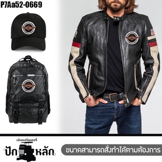 อาร์มรีดติดเสื้อ อาร์มปัก HARLEY an american original ทรงกลม ปักดำขาวส้มพื้นโพลีดำ/Size 10*9cm รุ่น P7Aa52-0669 พร้อมส่ง