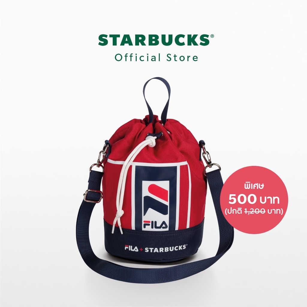 Starbucks FILA Bucket Bag กระเป๋าผ้าสตาร์บัคส์ คอลเลคชัน FILA ทรงจีบ สีแดง-น้ำเงิน A11124678