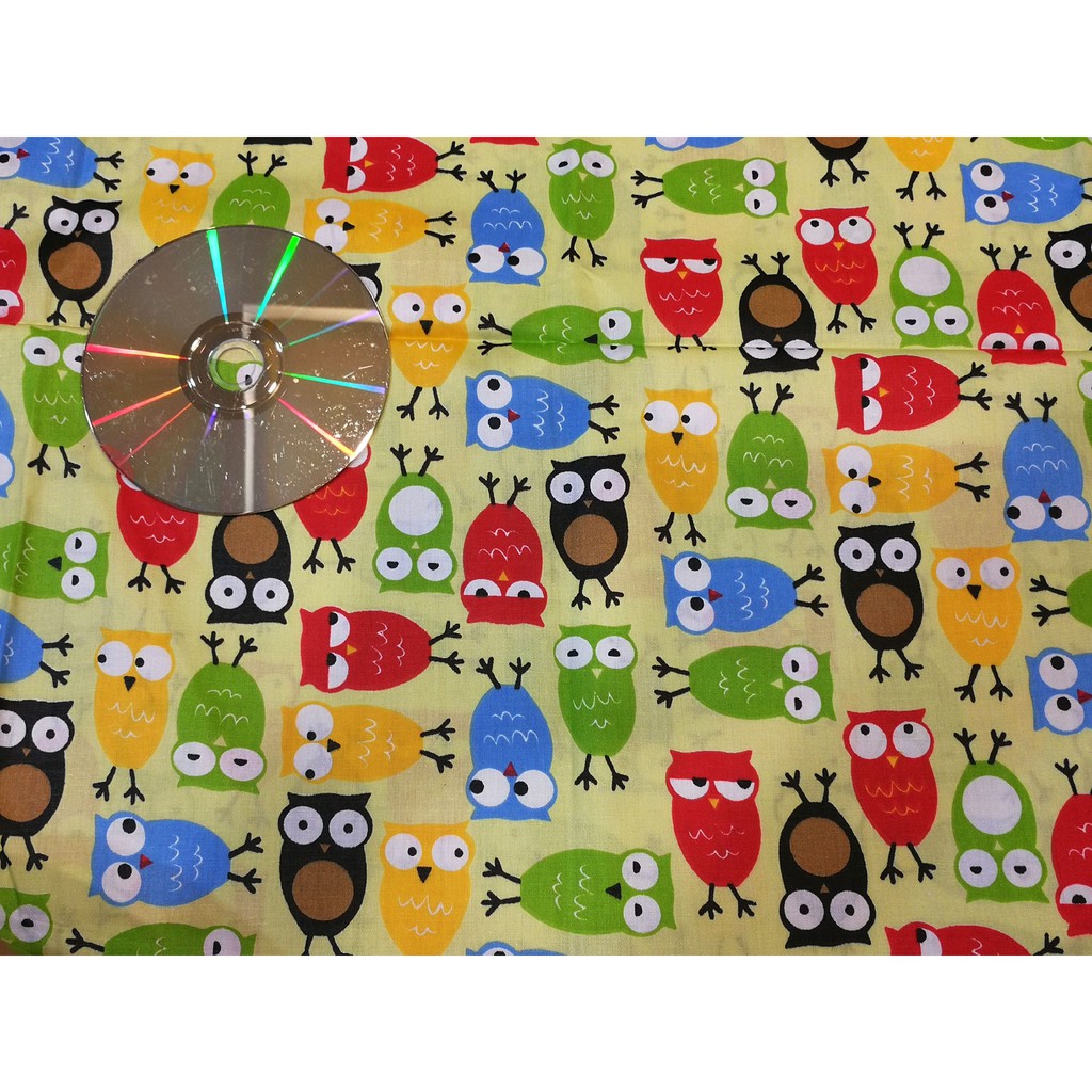 ผ้าฝ้าย 100% OWL OWLS HOOTABLE สีเหลือง 18" x 62" / 45 ซม. x 157 ซม. 1/2y