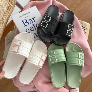 รองเท้าแตะแฟชั่น รองเท้าแตะยางซิลิโคนตกแต่งสายคาดเข็มคัด สุดเก๋ มี 3 สี 2L2