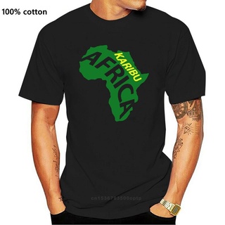 ROUNDคอลูกเรือNeckใหม่ เสื้อยืดลําลอง แขนสั้น พิมพ์ลาย Karibu African Tanzania Kenya Zanzibar Uganda Kilimanjaro Tourist