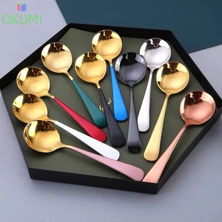 OKUMI_SHOP ช้อนสแตนเลสหนา ช้อนกลม ช้อนซุป 8 สี (0036)