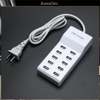 Krcc_อะแดปเตอร์รางปลั๊กไฟ พอร์ตชาร์จ USB 10 พอร์ต แบบติดผนัง สําหรับเดินทาง