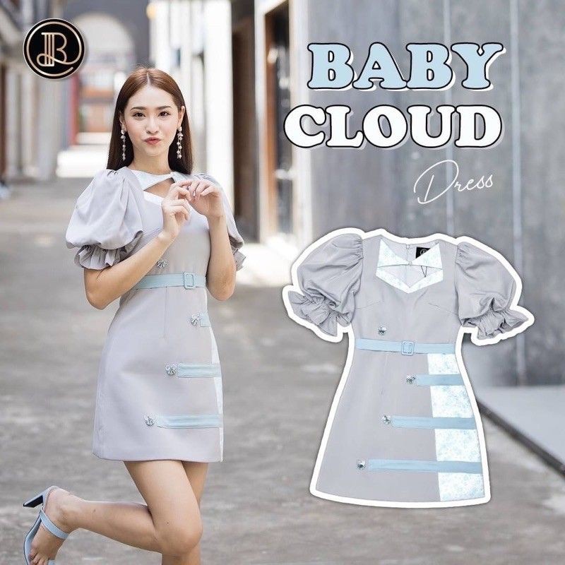 Sale👍 BLT แบรนด์​แท้​💯 Baby Cloud Mini Dress BLT BRAND : มินิเดรสสีเทาตัดฟ้า