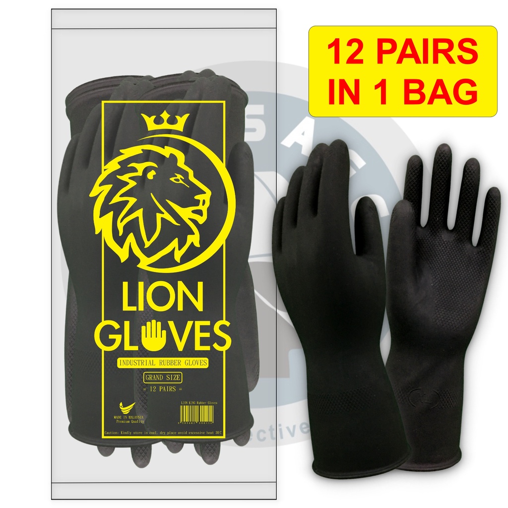 LION KING - ถุงมือนิรภัยยางอุตสาหกรรม Lion King Black (12 คู่)