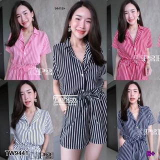SS9441 Set Shirt เสื้อเชิ้ตแขนสั้น + กางเกงขาสั้น ลายทาง