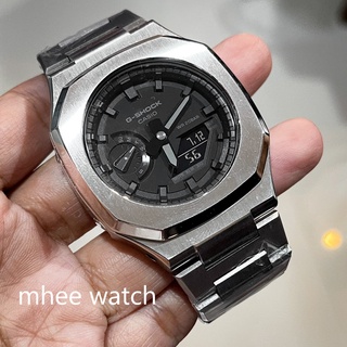 G-Shock GA-2100-1A1 Black Dial Customized Nautilus Style Silver Full Metal Steel