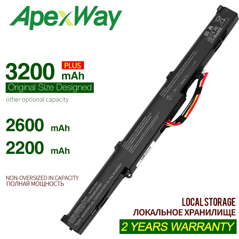 ApexWay 11.4v laptop battery for Asus A41N1501 A41LK9H  N552 N552V GL752 GL752V GL752VL GL752VLM GL7