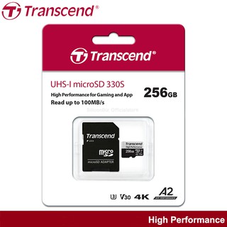 Transcend High Performance MicroSD Card 256GB (R 100MB/s / W 85MB/s) เมมโมรี่ สำหรับ โทรศัพท์ เครื่องเล่นเกมส์ Nintendo