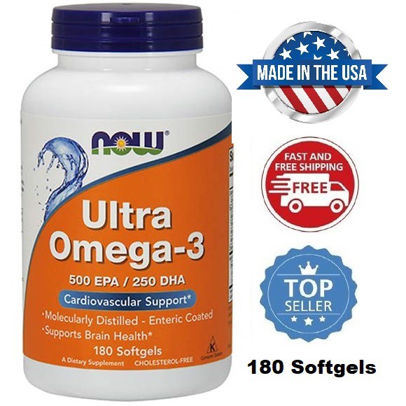 โอเมก้า​ 3 Ultra Omega-3, 180 Softgels, 500 EPA/250 DHA ✔️Now Foods Food 🇺🇸 บำรุงสมอง ลดไขมัน เพื่อส