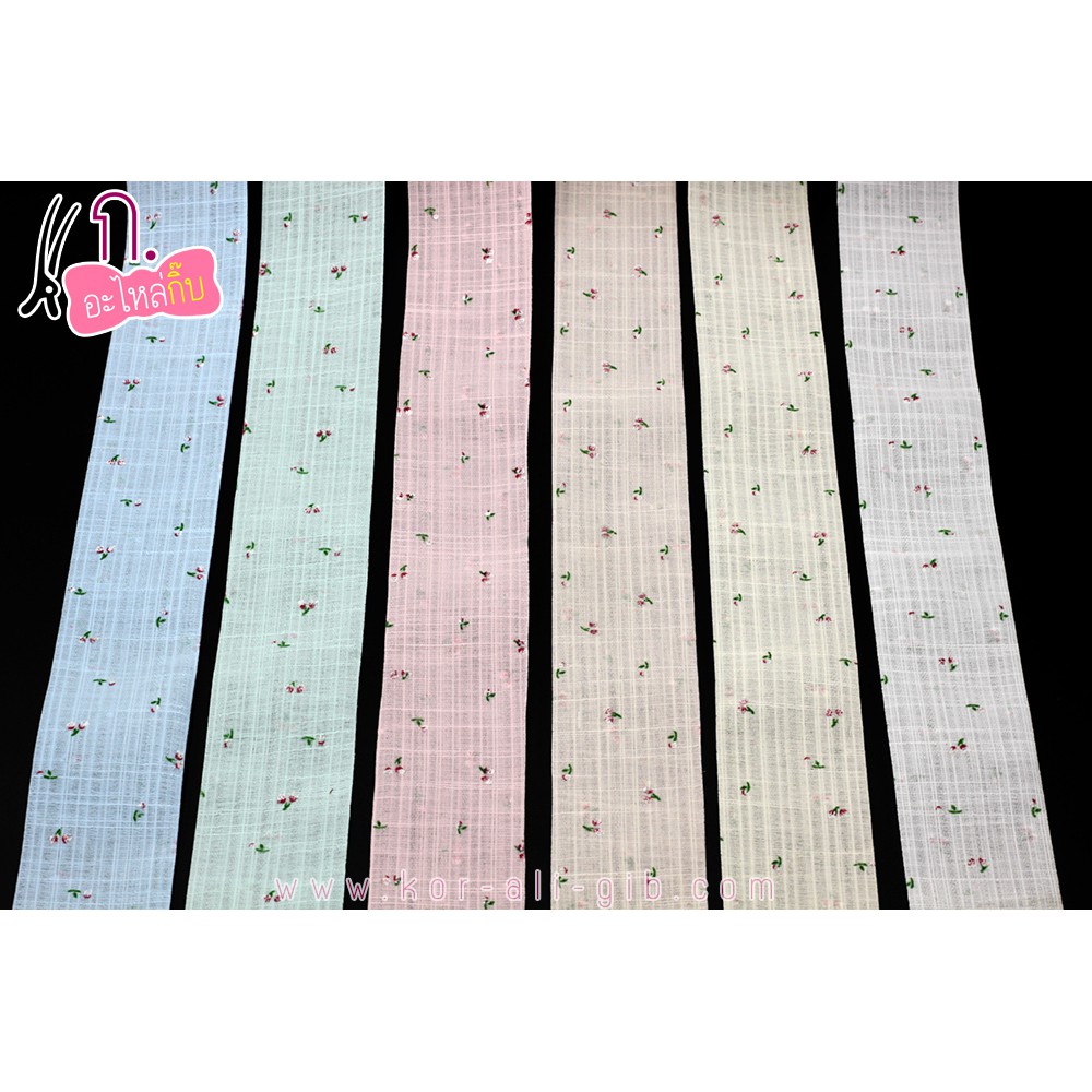 พร้อมส่ง ริบบิ้นผ้าฝ้าย แต้มลายกุหลาบ ขนาด 2.5 ,3.8 ซม. (ขายเป็นหลา) - รูปที่ 2