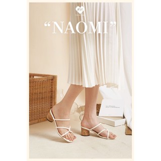 NEW!! ส้นสูงส้นลายไม้ “Naomi”สีครีมสีขาว