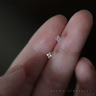 S925 Sterling Silver 14K Zircon Stud Earrings Simple Fashion Earrings Student Girls Jewelry Gift