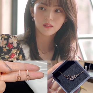 เซ็ทต่างหู+สร้อยคอพรีเมี่ยมวัสดุเงินแท้ 98% ชุบ pinkgold 18k