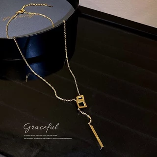 DREJEW สร้อยคอโซ่เหล็กไทเทเนียม จี้ทรงเรขาคณิต ทรงสี่เหลี่ยม สไตล์เกาหลี สําหรับผู้หญิง