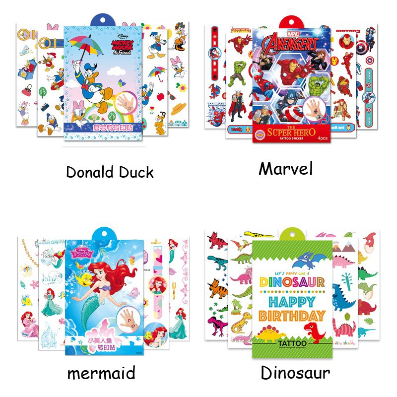 สติกเกอร์รอยสัก ลายการ์ตูน สำหรับเด็ก，สติกเกอร์ลายการ์ตูน，สติ๊กเกอร์รอยสัก， tattoo stickers Avengers cars PAW Patrol Disney แอเรียล