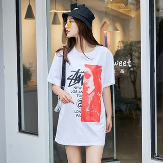 Stussy เสื้อยืดลําลองสําหรับผู้ชายผู้หญิงแขนสั้นพิมพ์ลายทรงหลวม