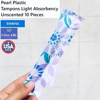 ผ้าอนามัยแบบสอด 10 ชิ้น Pearl Plastic Tampons Light Unscented 10 pieces - Tampax เหมาะกับวันมาน้อย สูตรไร้กลิ่น