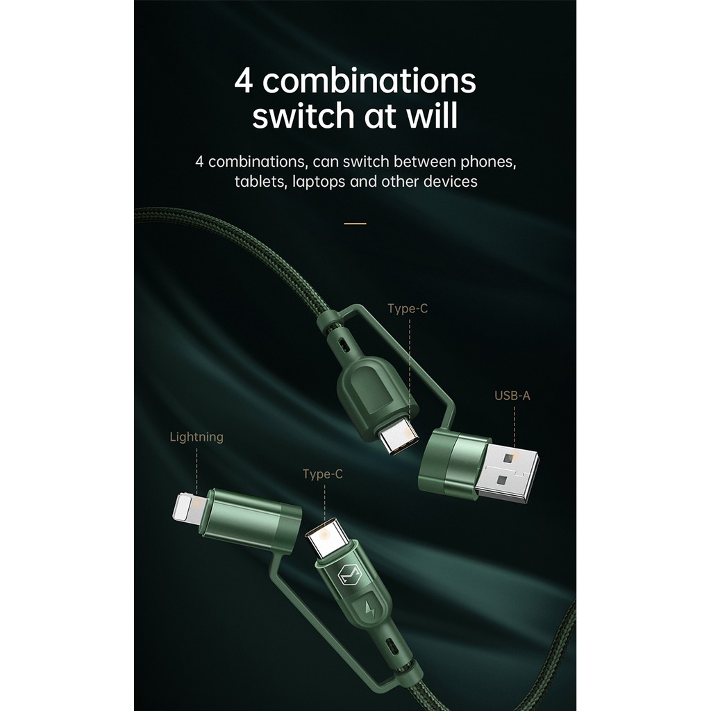 Mcdodo สายชาร์จ 4 in 1 60W PD สาย USB / Type-C / iPhone สายชาร์จเร็วหลายฟังก์ชั่น CA-807 ราคา ถูกที่สุด ดีลบีเคเค แกลเลอรีภาพที่ 3