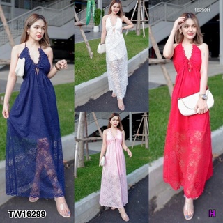 TT16299 เดรสสายเดี่ยว ลูกไม้ ด้านหลังผูกโบว์	One-shoulder lace dress with a bow at the back