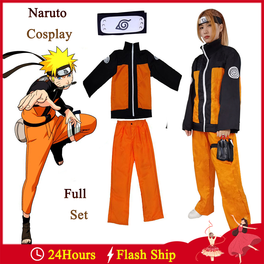 ที่คาดผมฟรี อะนิเมะ นารูโตะ คอสเพลย์ เครื่องแต่งกายสําหรับเด็ก Uzumaki นารูโตะ แจ็กเก็ต กางเกง ที่คาดผม สําหรับผู้ใหญ่ ผู้ชาย เสื้อผ้าปาร์ตี้ฮาโลวีน