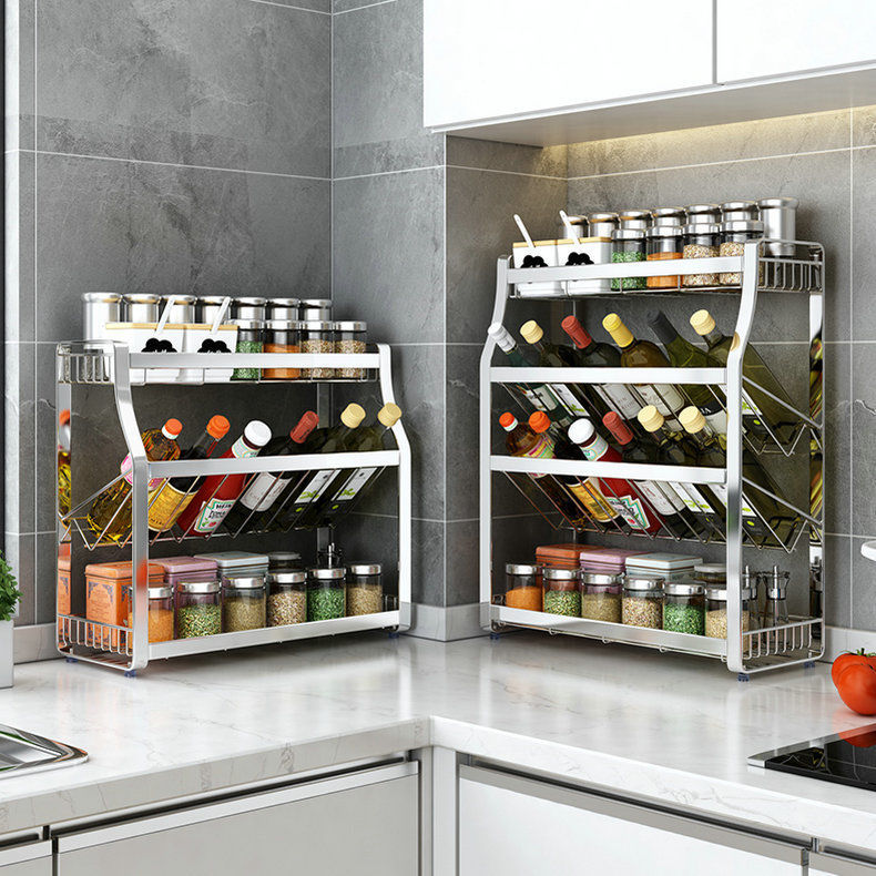 304Stainless Steel Kitchen Spice Rack Wall-Mounted Multifunctional ...