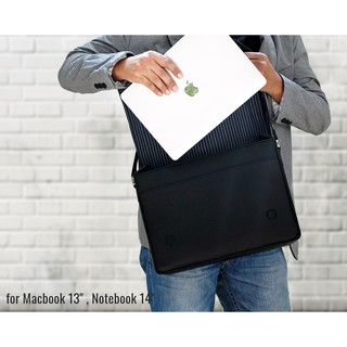 กระเป๋าสะพายข้าง Messenger / Laptop Smart Satchel Super Black Color หนังแท้สีดำ