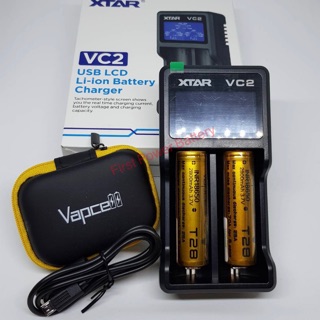 Vapcell+Xtar ชุดเครื่องชาร์จพร้อมถ่านของแท้100%(Vapcell INR18650 T28 2800mAh 2ก้อน+Xtar VC2)