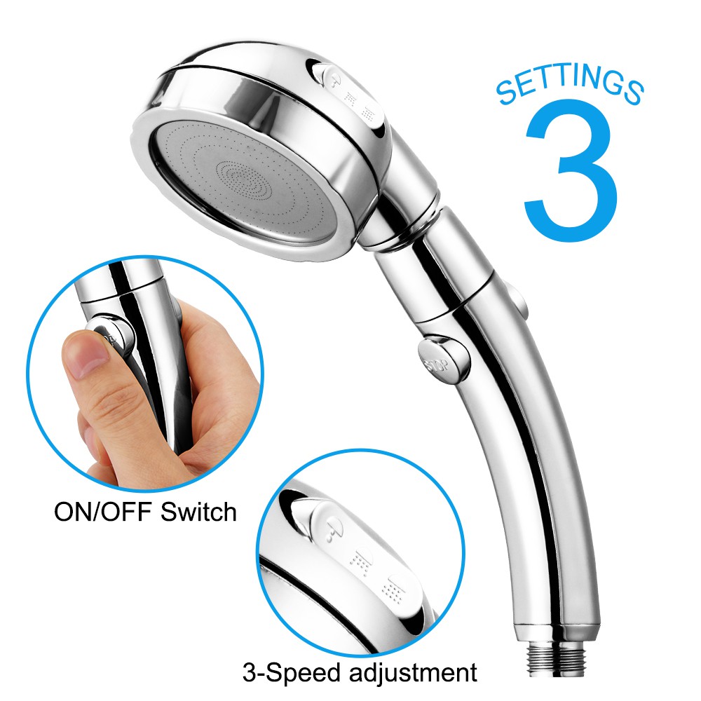 360 Degrees Rotating Adjustable Water Saving Shower Head 3Mode Shower