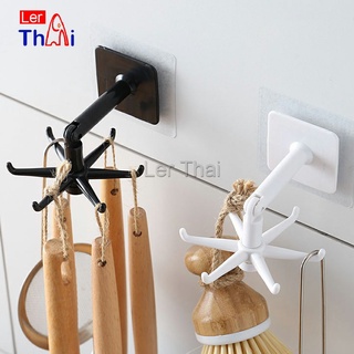 LerThai ตะขอติดเพดาน ติดผนัง  ที่แขวนติดผนัง 6 แฉก ขอเกี่ยวหมุนได้ 360 ° Hexagonal self-adhesive hook