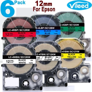 [สต็อกประเทศไทย]6 Pack Multicolor 12mm Label Tape for Epson KingJim Compatible Color Print Cartridge White Clear Red Blu
