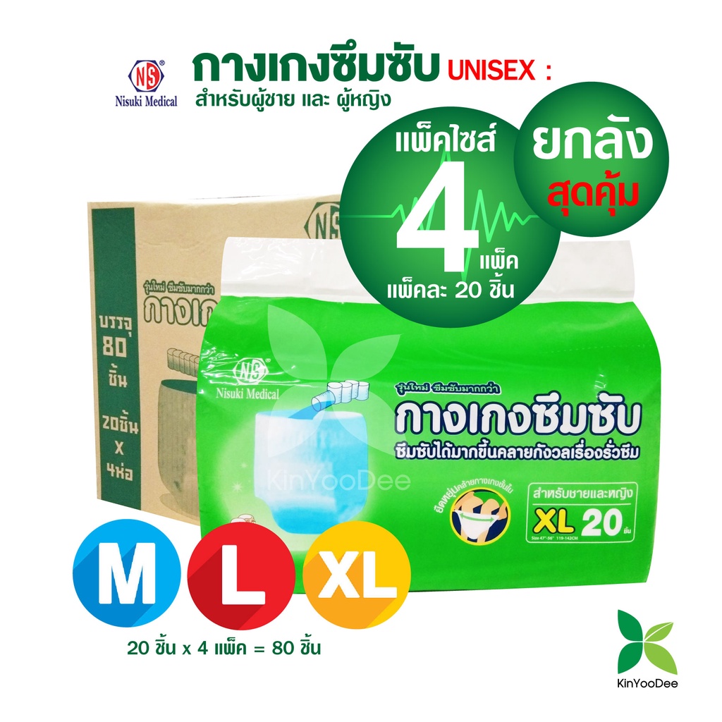 กางเกงซึมซับ  Nisuki ไซด์ M, L, XL ยกลังสุดคุ้ม! (Diaper pants for adults) ซึมซับดีเยี่ยมไม่อับชื้น