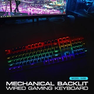 🚀ส่งเร็ว🚀 OKER K458 MIXED BACKLIT คีย์บอร์ดบลูสวิตช์กดเสียงดังคีย์แคป สีสวย BLUESWITCH Keyboard Gaming #DM 458