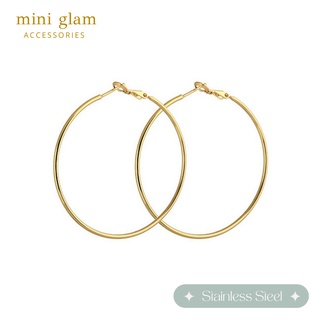 Miniglam Minimal Round Oversized Hoop Earrings (Gold) ต่างหูห่วงสเตนเลสสตีล สีทองเมทัลลิค