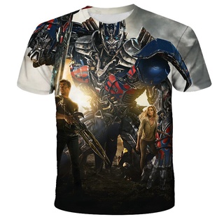 ใหม่ เสื้อยืดลําลอง แขนสั้น พิมพ์ลาย Optimus Prime 3 มิติ แนวสตรีท แฟชั่นฤดูร้อน สําหรับเด็กผู้ชาย