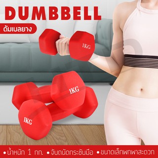 Dumbbell  ดัมเบล ดัมเบลยาง 1 Kg รุ่น Q304  ( แพ็คคู่  )  มีสองสีให้เลือก