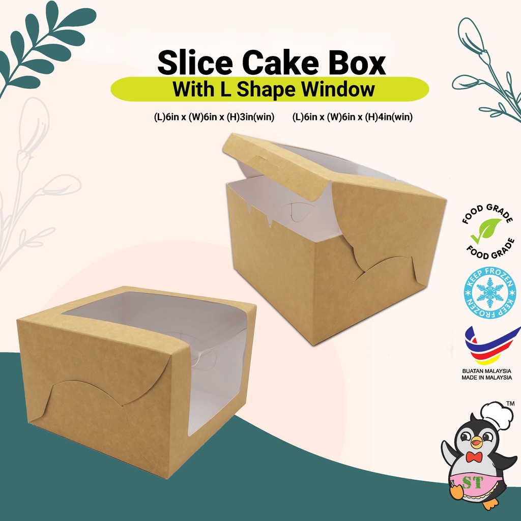 Penguin Box Cake Box - Slice Cake Box With Window (10 ชิ้น/คําสั่งซื้อ) กล่องขนม Slice Cake Box Kota